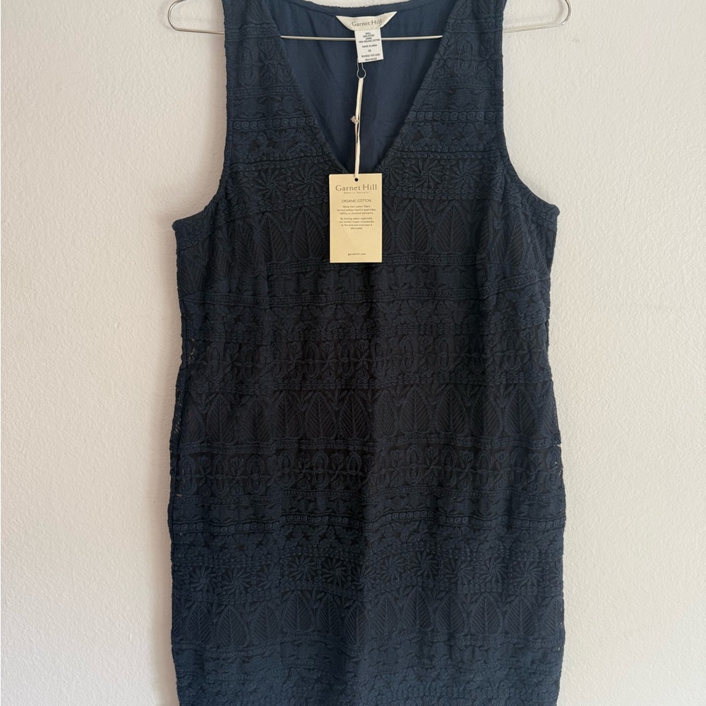 Garnet Hill Navy Blue Textured Midi Dress
